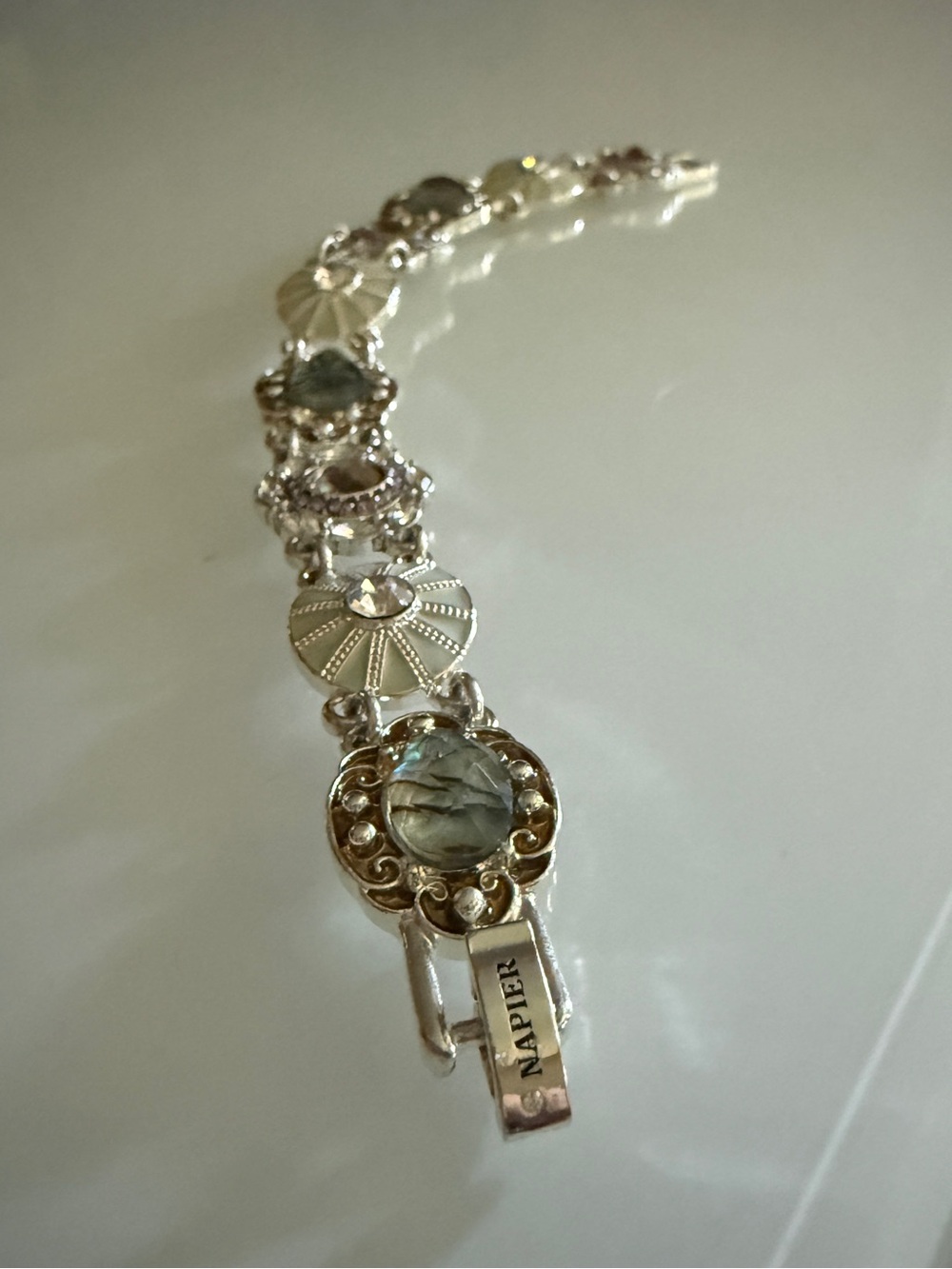 Napier Faux Abalone Pastel Crystal Medallion Link Statement Bracelet Whimsigoth